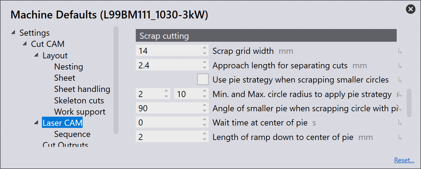 Scrap Cut Settings