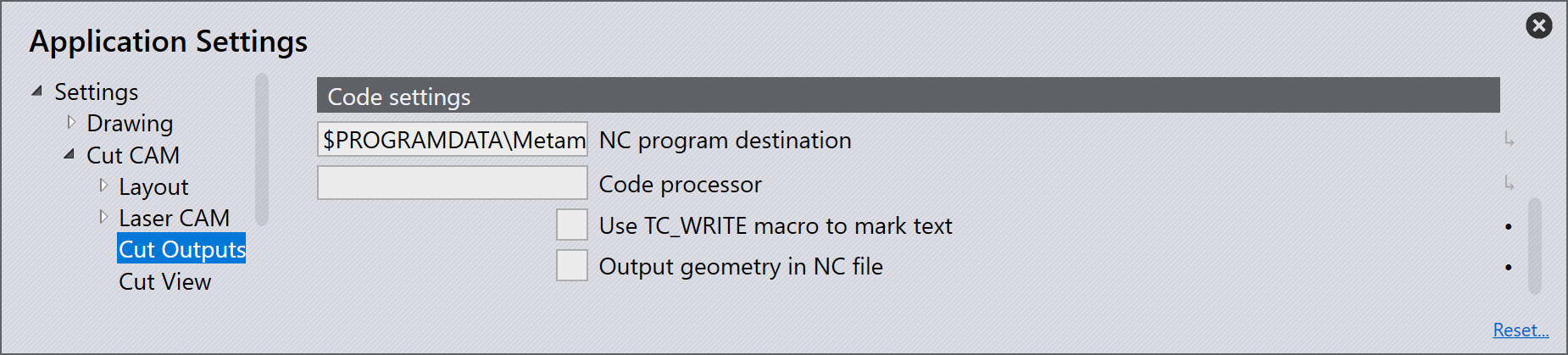 Code settings