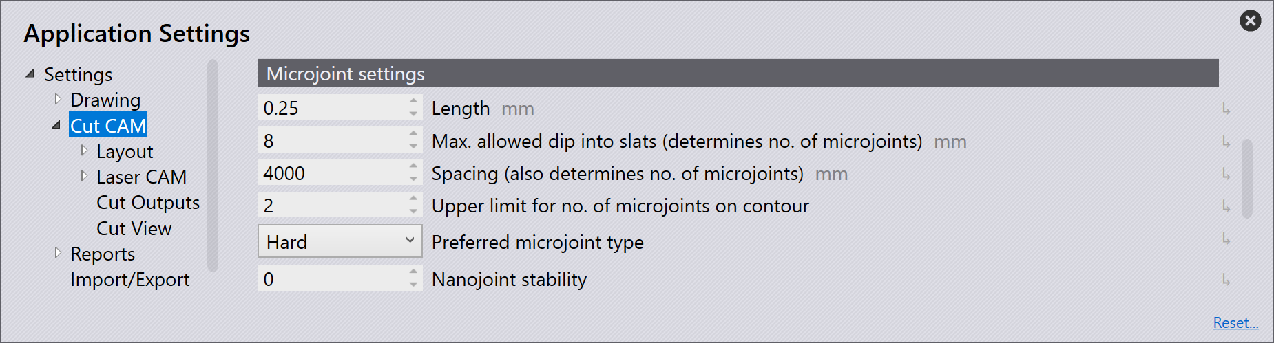 Microjoint settings