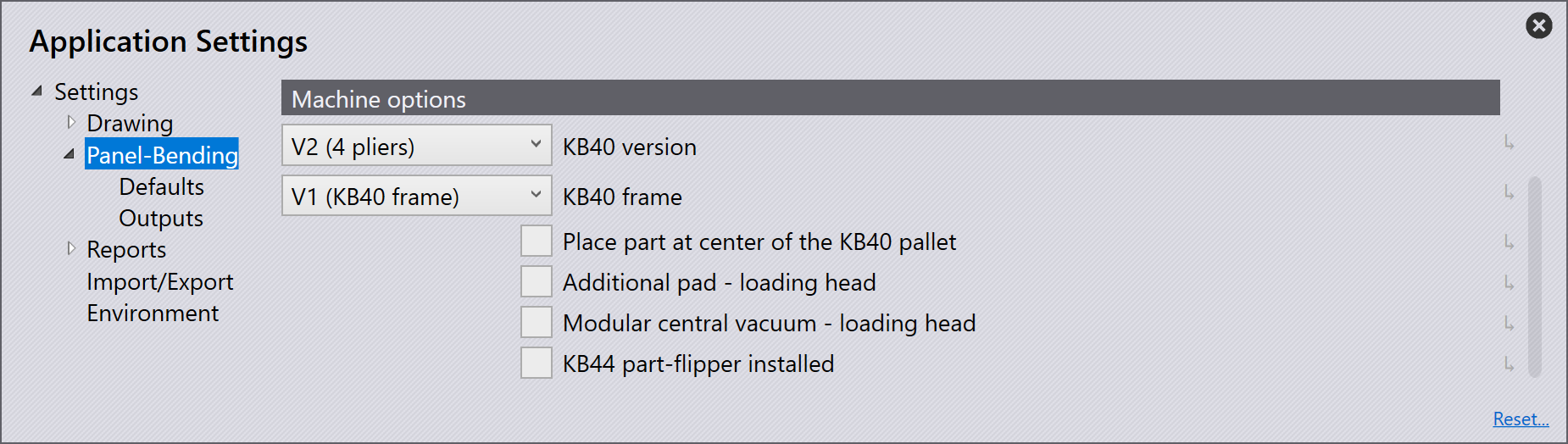 Machine options