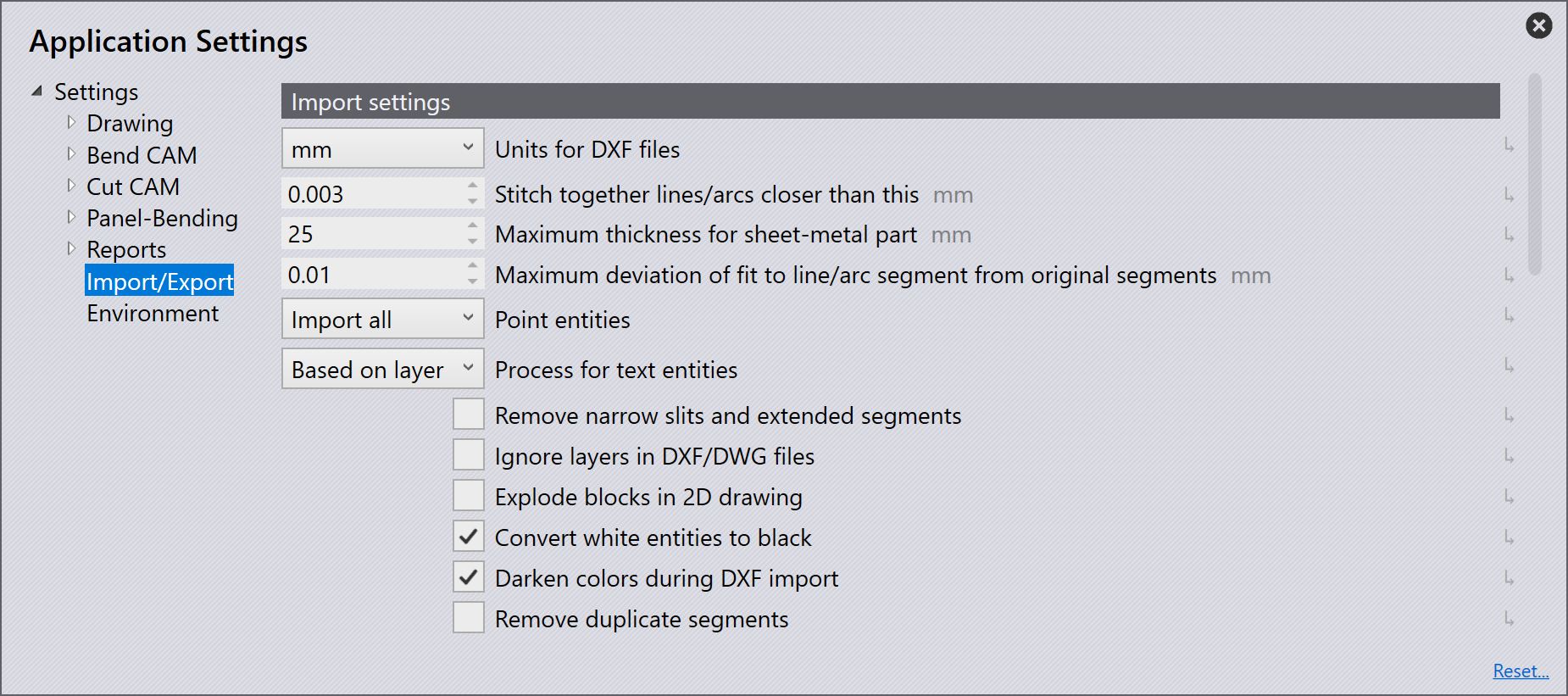 Import settings